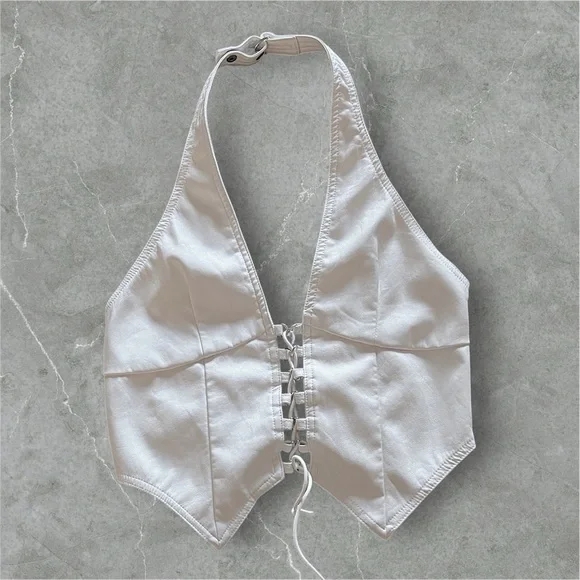 I.AM.GIA Vixra white faux leather corset top backless halter top size M - Picture 3 of 13